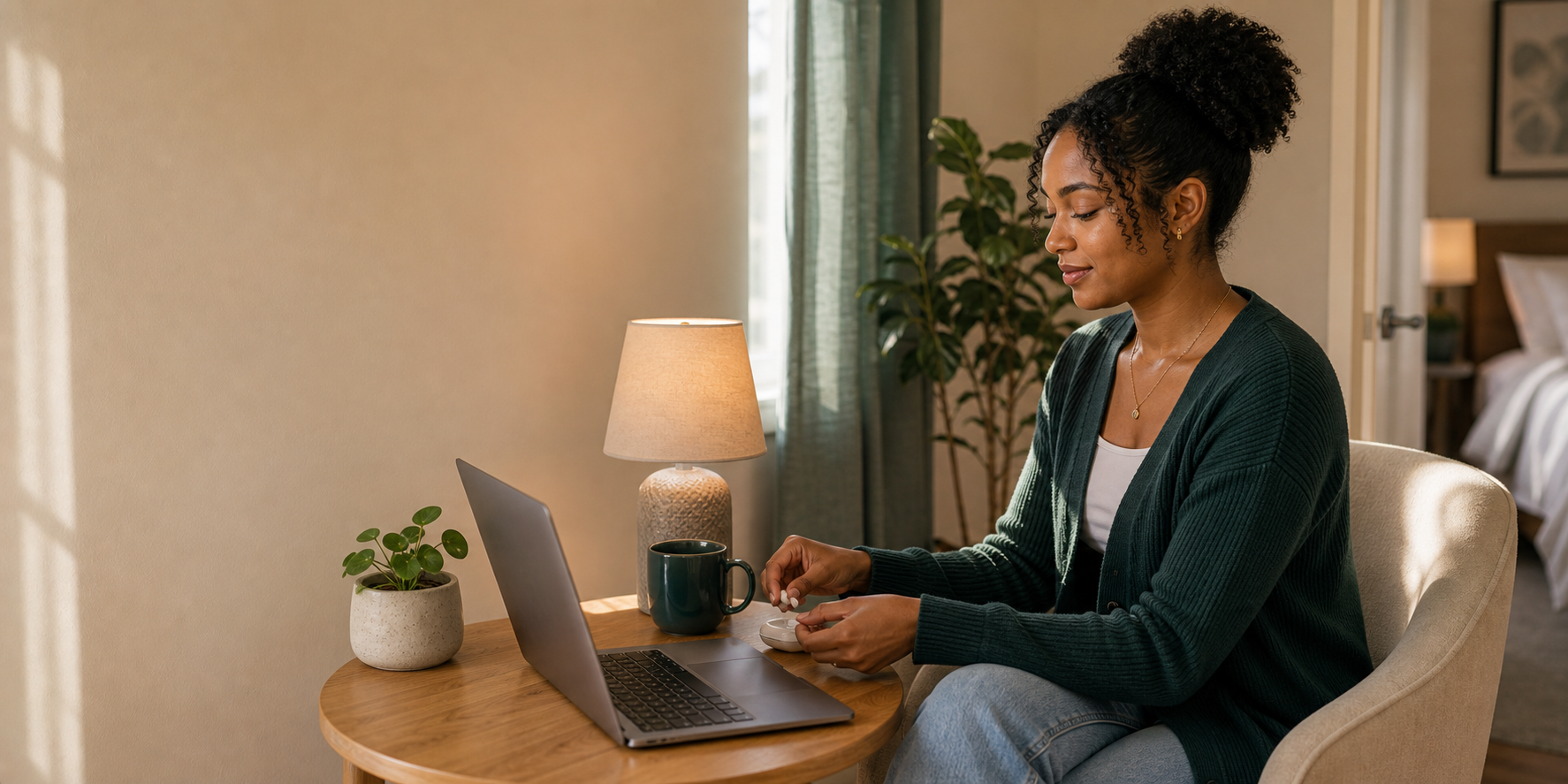 Adult preparing a private room for a telehealth appointment